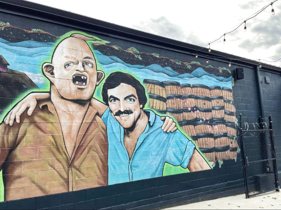 View of the creative mural at Burial Beer Co. in South Slope