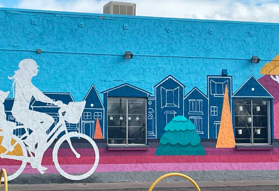 A colorful mural near the Stanley Marketplace