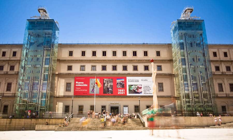 Façade and entrance to the Museo Nacional Centro de Arte Reina Sofía shot in long exposure