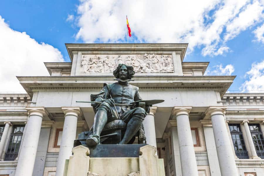View of Diego Velazquez's statue near the main entrance to the Prado Museum