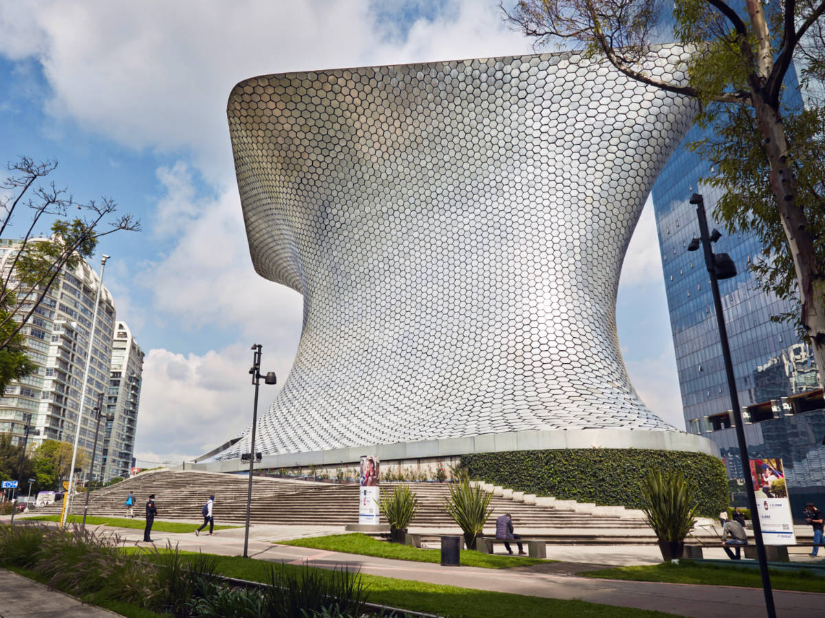 View of the unique structure of the Soumaya Museum at Carso Plaza