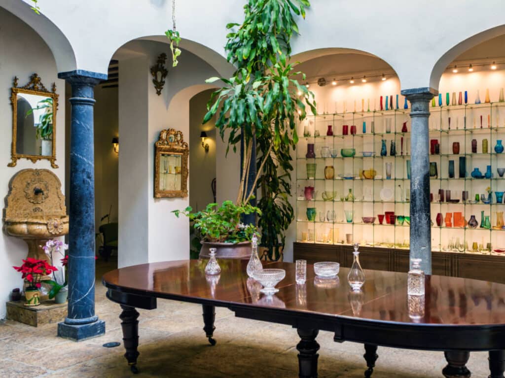 View of the art pieces inside the glass and crystal museum in Malaga