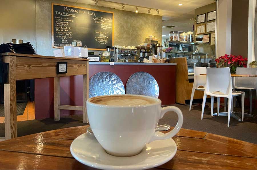 A cup of coffee served in Museum Hill Cafe