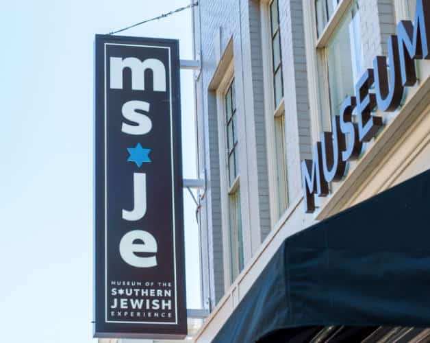 View of the signage of the Museum of the Southern Jewish Experience outside the building