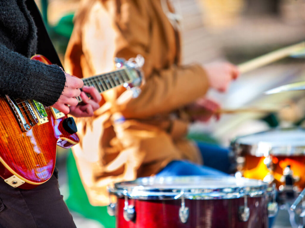 Close up view of a guitar during a Music Fest in Palmer’s Square