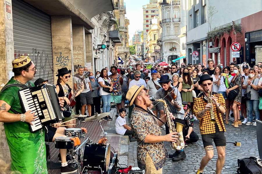 Street musicians performing in San Telmo