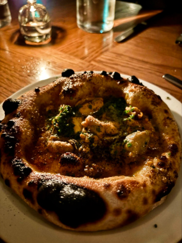 A plate of mussel flatbread at Straker’s