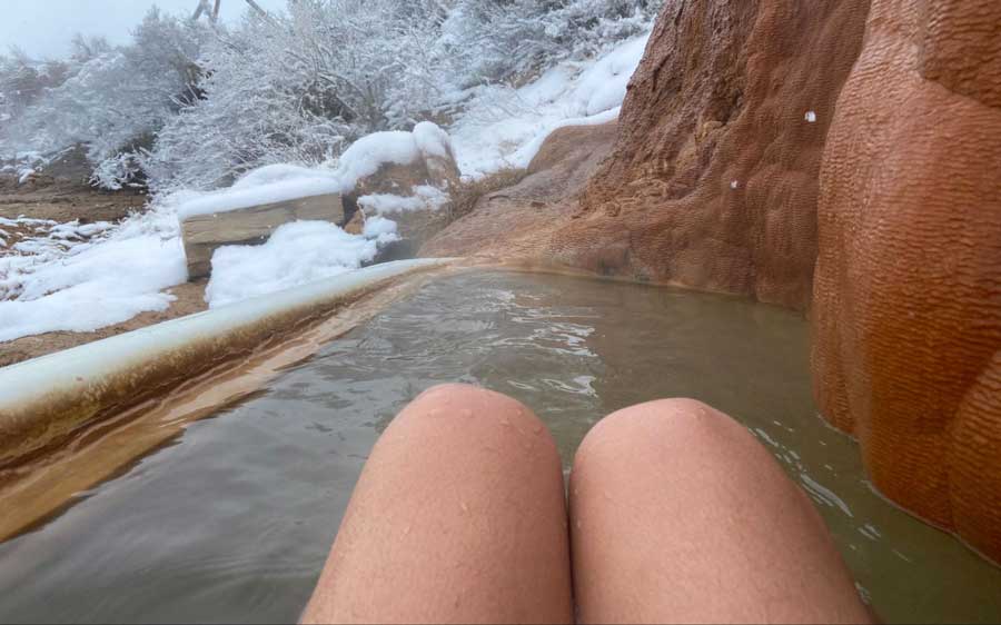 The author soaking at the Mystic Hot Springs
