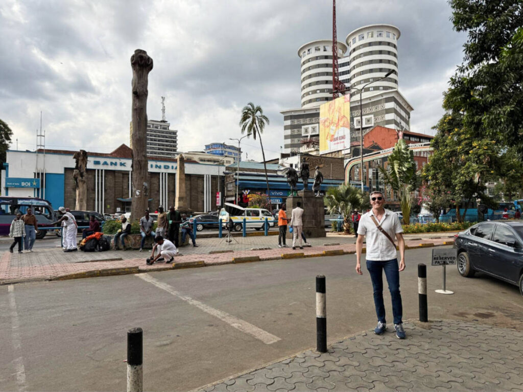 The author Nate Hake walking the streets of Nairobi's Central Business District