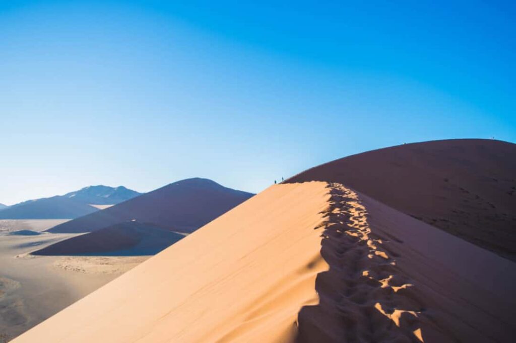 Clear blue sky over the sand dunes in Namibia