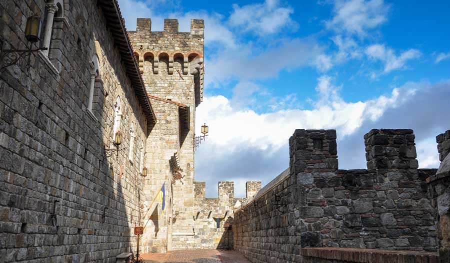 View from the outside of a Napa Valley castle winery