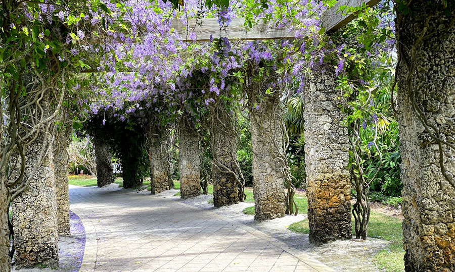 View of a flower arch in Naples Botanical Garden