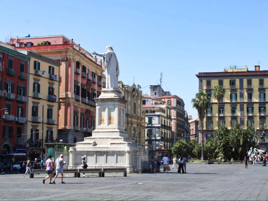 view of the crowd wandering around the City Square in Naples