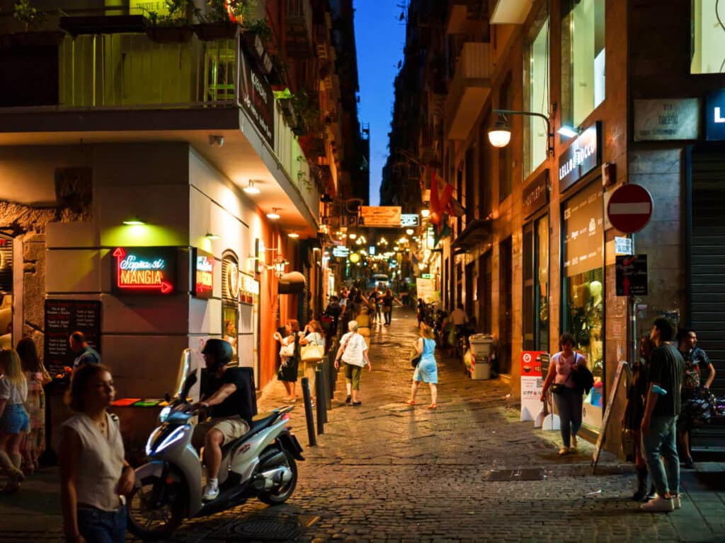 View of the busy street in Naples at night