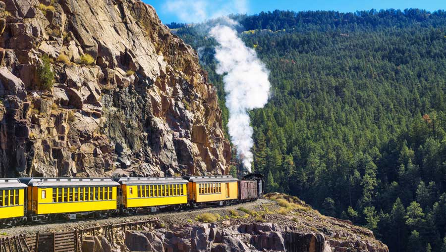 The narrow gauge train passing by Durango