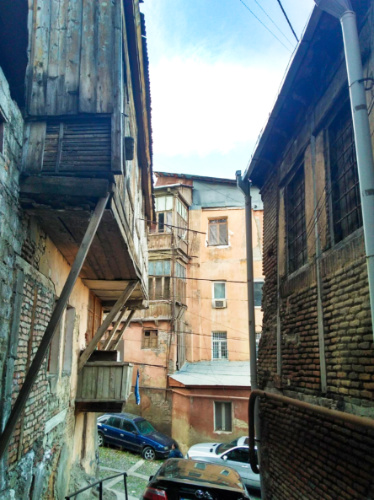 View of the steep and narrow street of Tbilisi