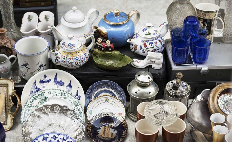Plates, teacups, and more displayed at Nashville Flea Market