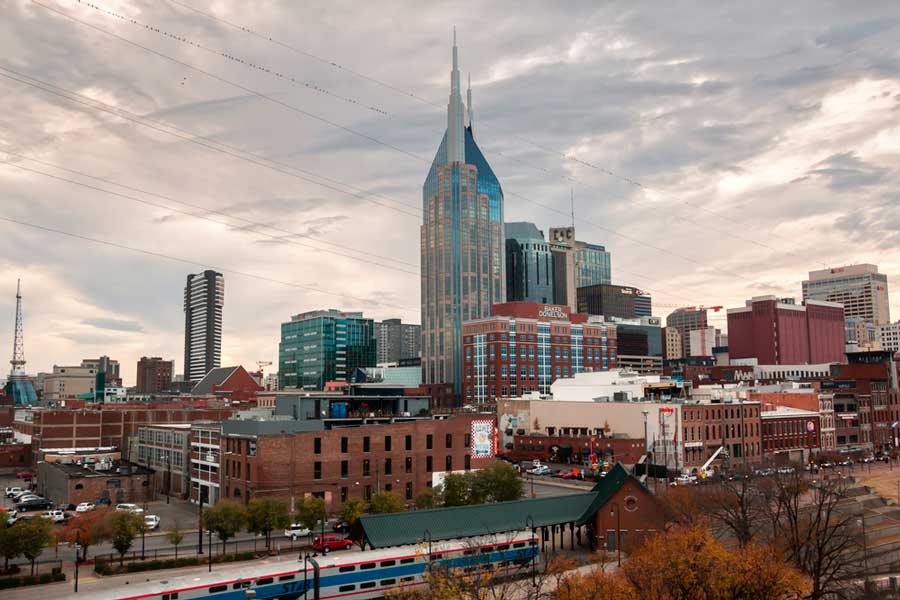 Aerial view of the skyline in Nashville