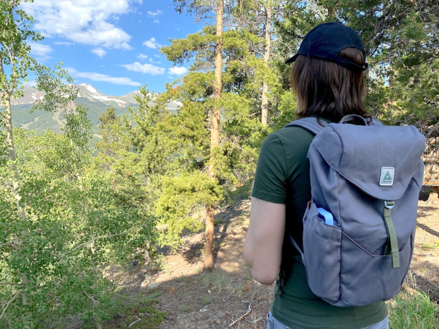 The author with the Salkan daypack looking out on mountains
