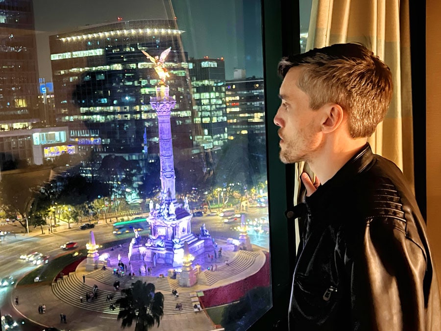 Nate observing the view of the Independent Angel from the Sheraton Isabel