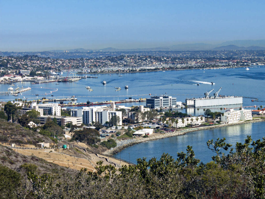 Aerial view of the cityscape of San Diego from the top of the mountain