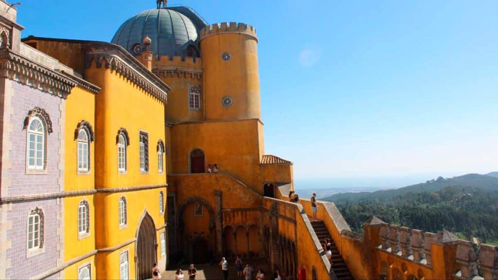 View of the colorful National Palace of Pena in Lisbon