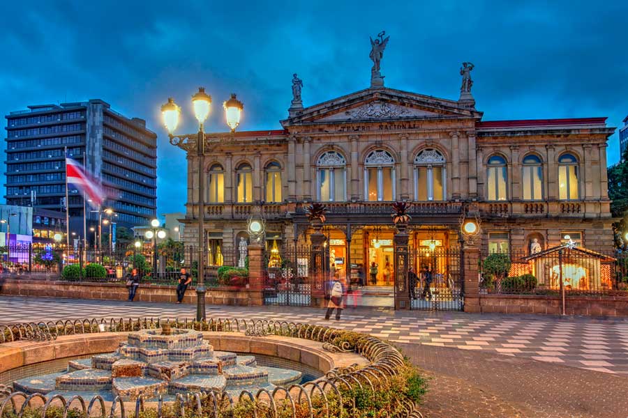 View of the National Theater of Costa Rica at night