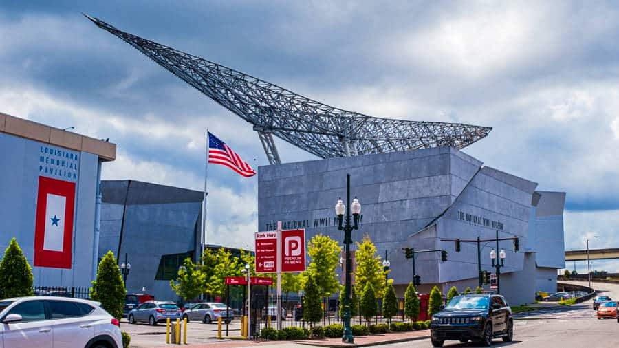 Exterior view of the National WWII Museum seen from across the street