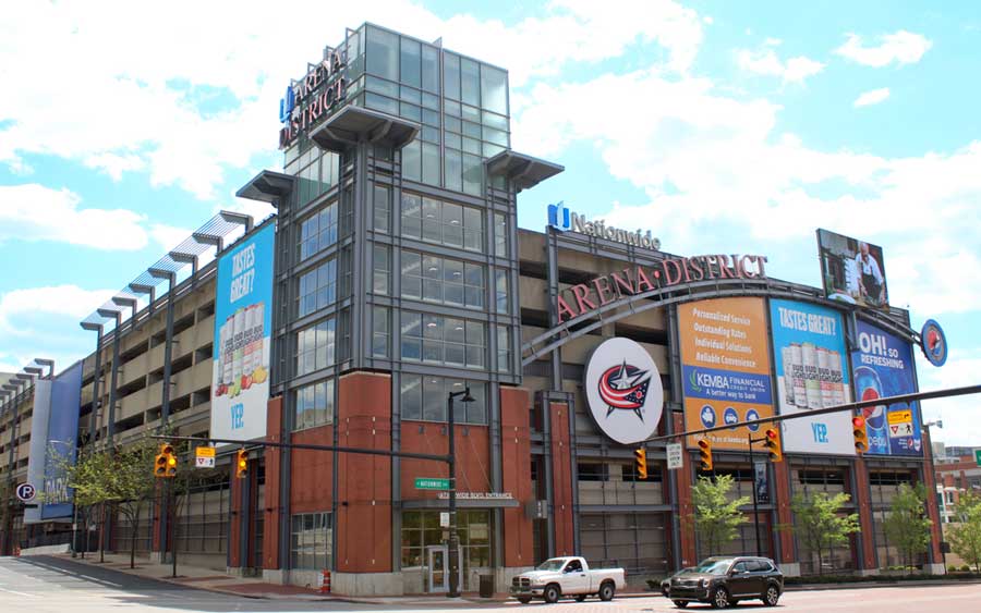 The Nationwide Arena District building from the outside