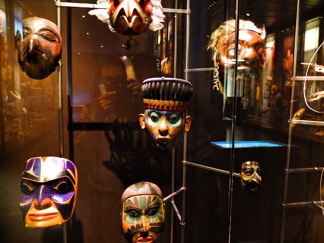 View of the displayed native masks at the Anchorage Museum