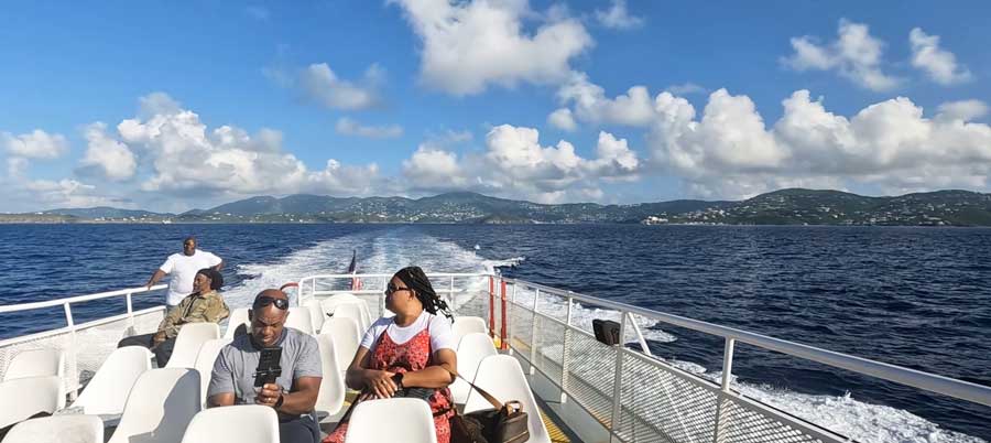 View of passengers riding the Native Son Ferry between Saint Thomas and Saint Croix islands