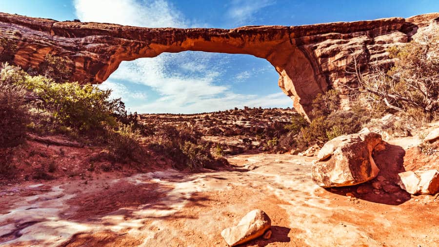 View of the Natural Bridges National Monument on a sunny day