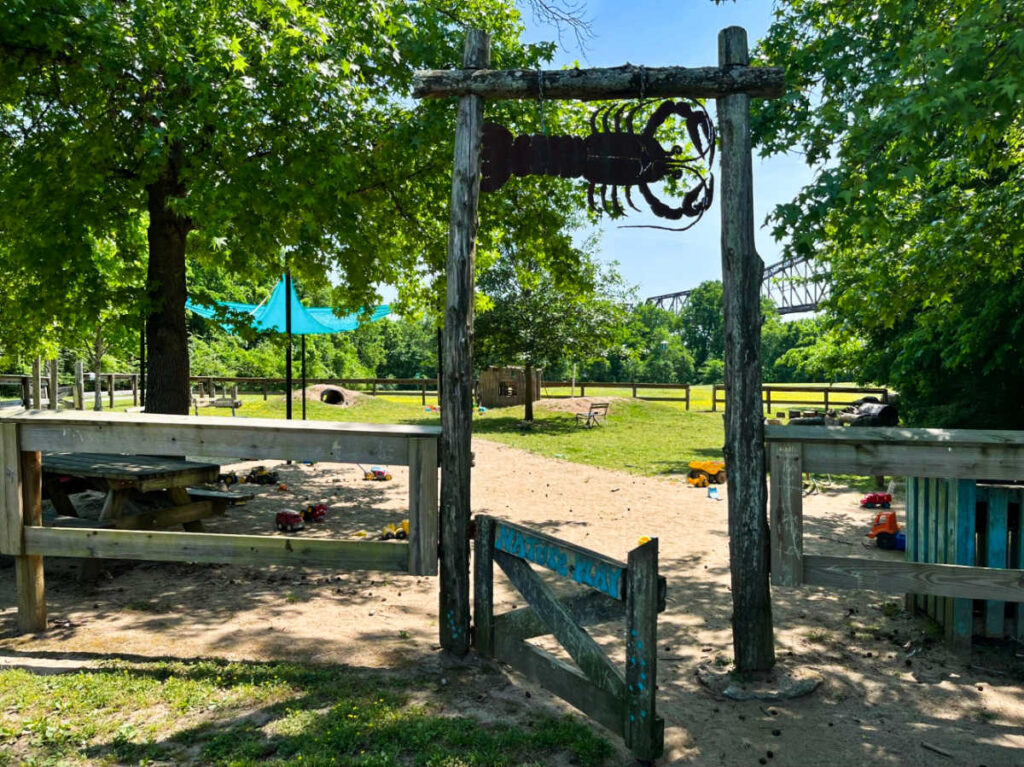 The entrance gate to the Shelby Bottoms Nature Play Area