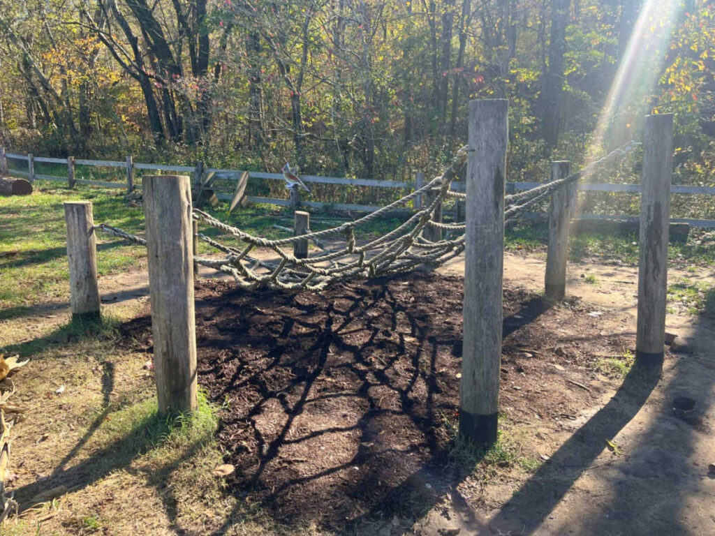 A spider web rope play area at Warner Parks