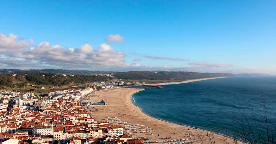 Aerial view of a beachside city of Nazare