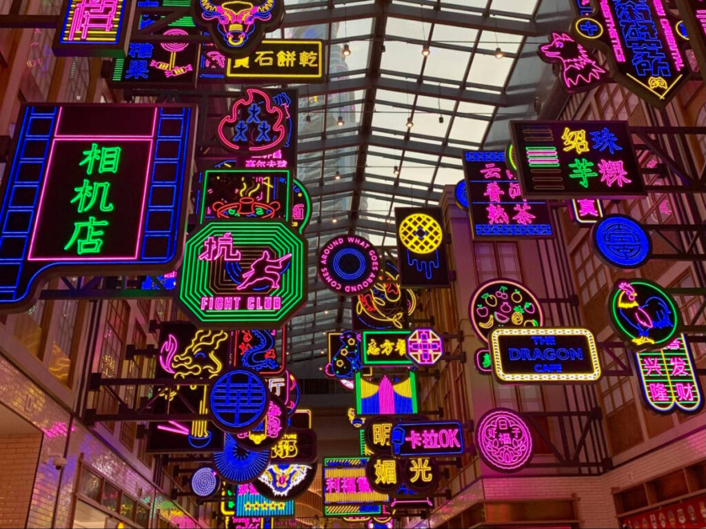 Neon lights signs at Dubai Mall Chinatown