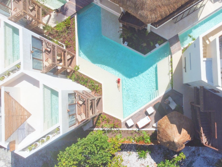 Aerial view of pool and suites at the Nerea Tulum hotel