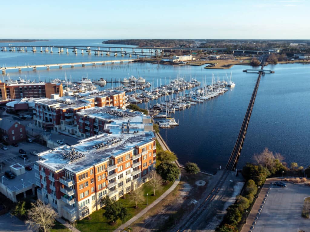 Overlooking view of waterways at New Bern in North Carolina