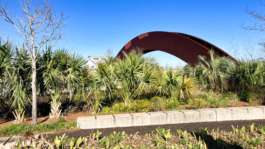 View of the Crescent Park with a clear blue sky  in the background