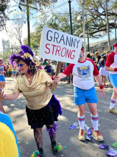 Crowd with colorful outfit at Mardi Gras Parade