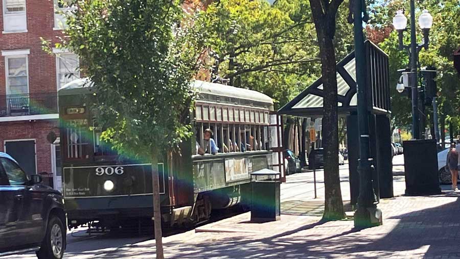 View of people riding a New Orleans Streetcar