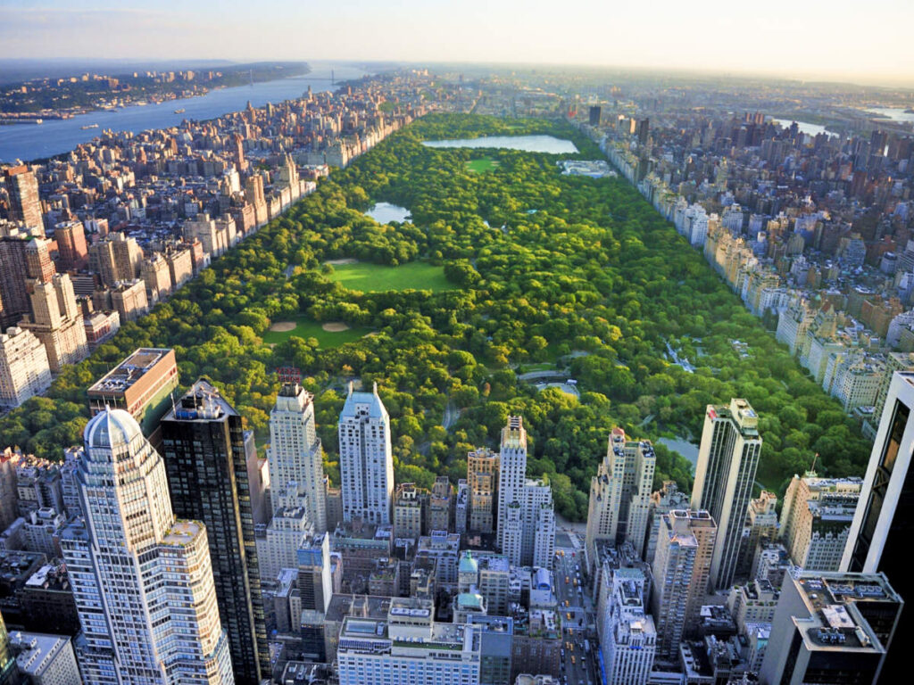 Aerial view of the Central Park and Manhattan in New York