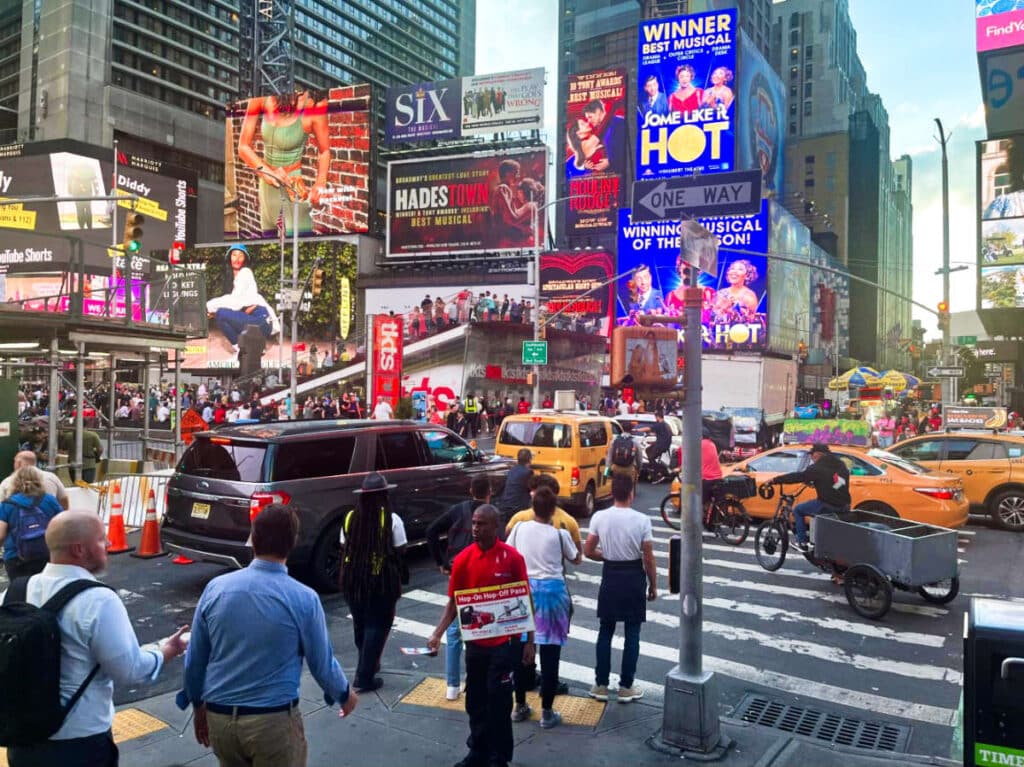 View of the crowd at the New York City Times Square