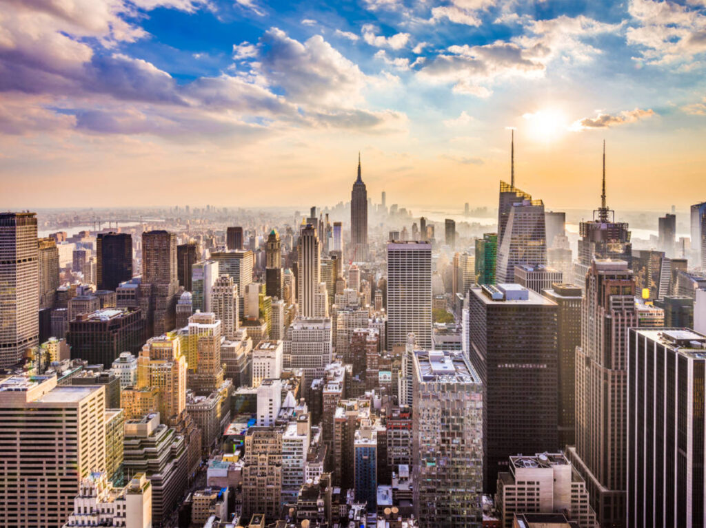 Aerial view of the New York skyline in late afternoon