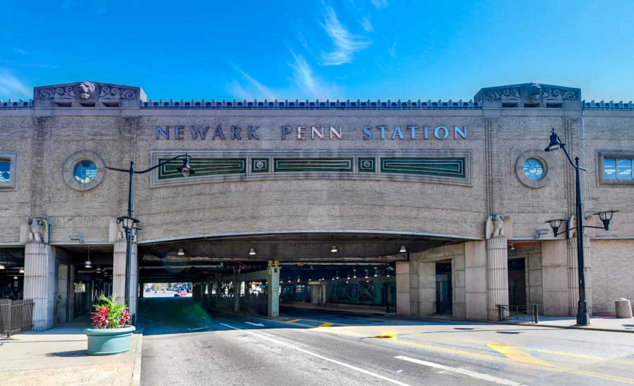The Newark Penn Station sign on the entrance