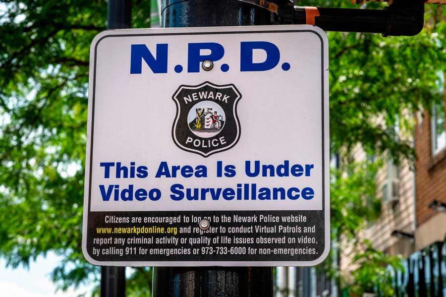 A Newark Police signage on the street
