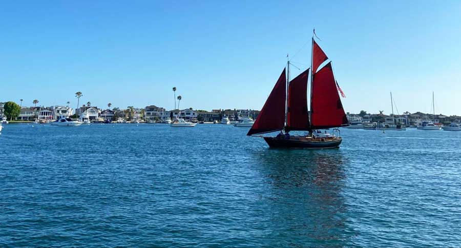View of a sailing boat in Newport Beach