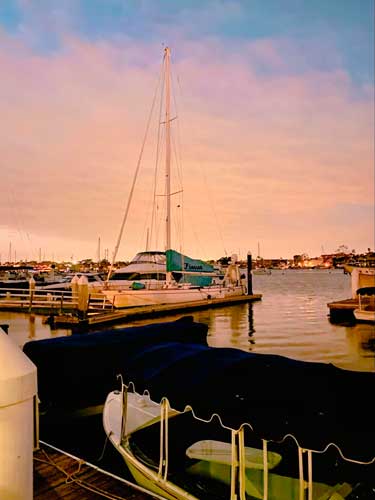 View from the Newport Landing Restaurant during sunset