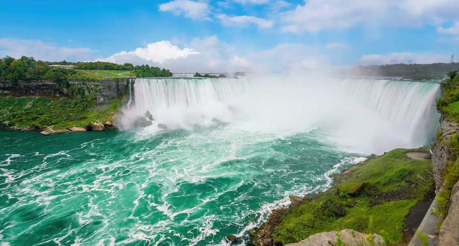 The Niagara Falls under the clear blue sky