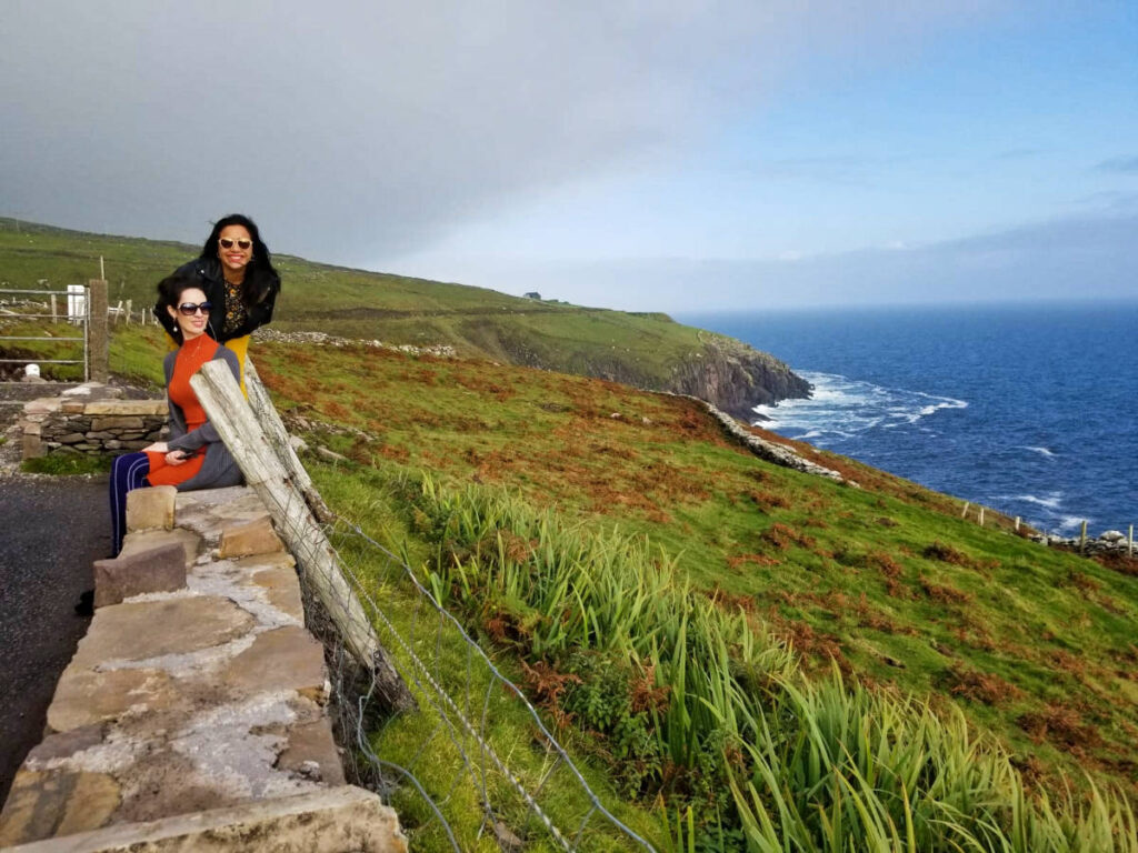 The author Niamh Hayes and her friend enjoying the overlooking view of the peninsula